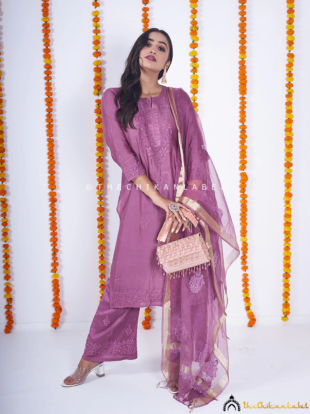 Purple Hiba Chanderi Chikankari Kurta Set - Image 4