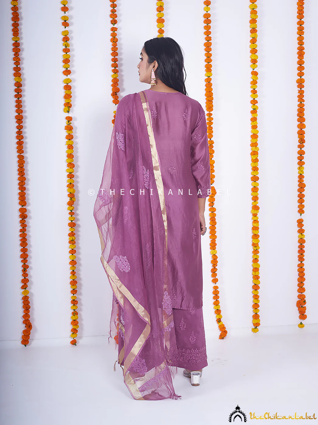 Purple Hiba Chanderi Chikankari Kurta Set - Image 5