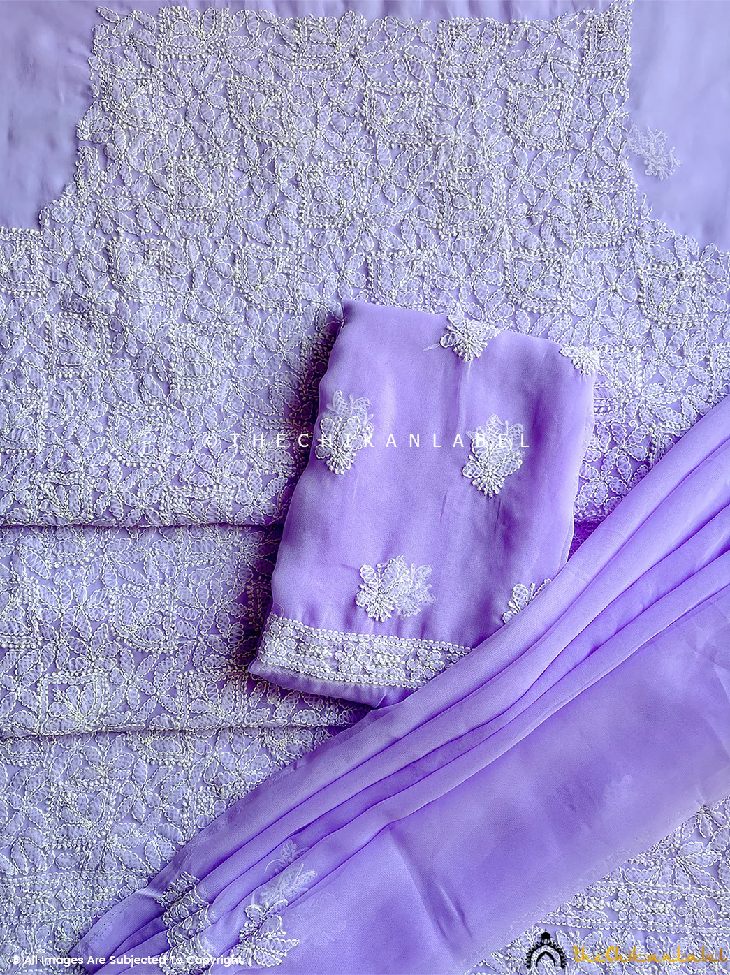 Ishanvi Georgette Chikankari Un-Stitched Suit with Dupatta-Purple - Image 3