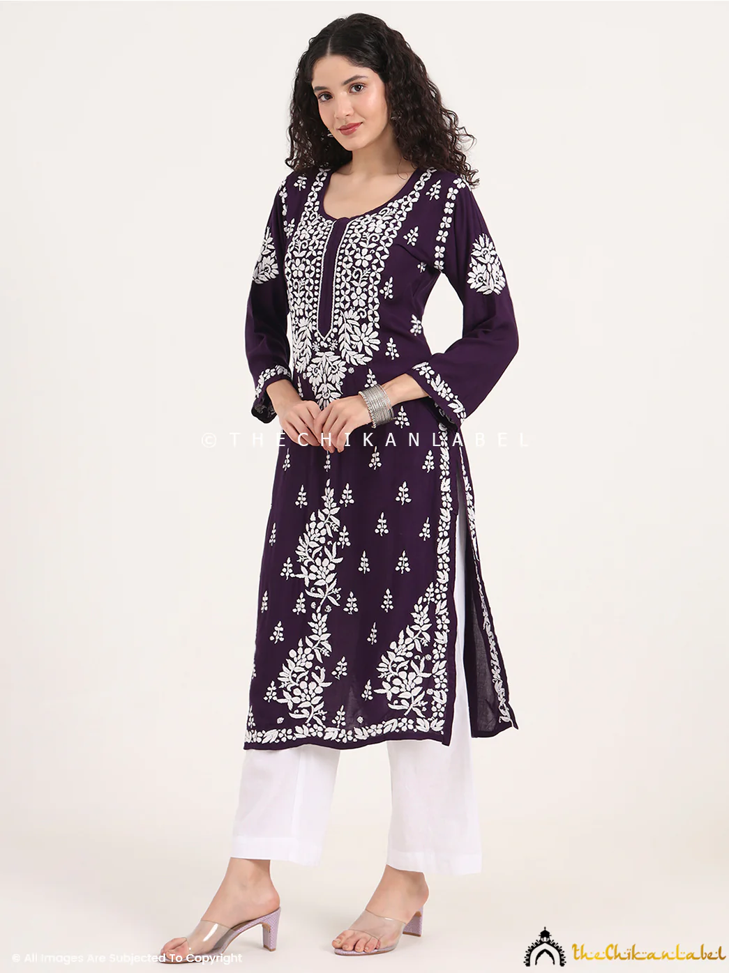 Manvi Rayon Chikankari Straight Kurti - Purple - Image 2