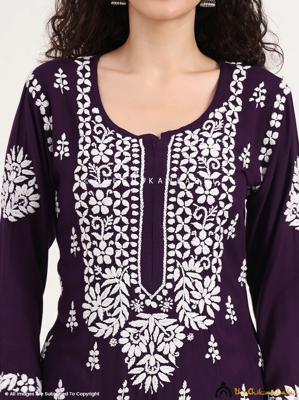 Manvi Rayon Chikankari Straight Kurti - Purple - Image 4