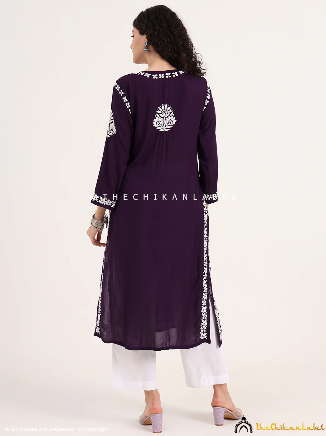 Manvi Rayon Chikankari Straight Kurti - Purple - Image 6