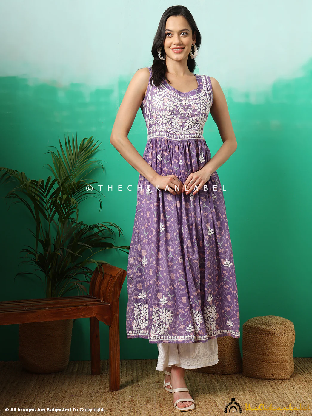 Rahila Mulmul Printed Sleeveless A-Line Kurti - Purple - Image 10