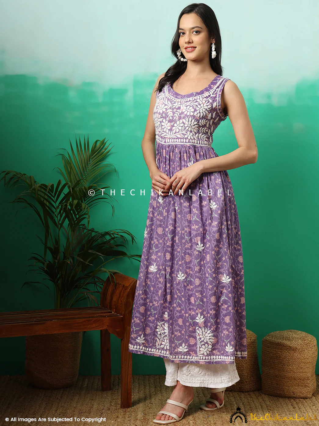 Rahila Mulmul Printed Sleeveless A-Line Kurti - Purple - Image 11