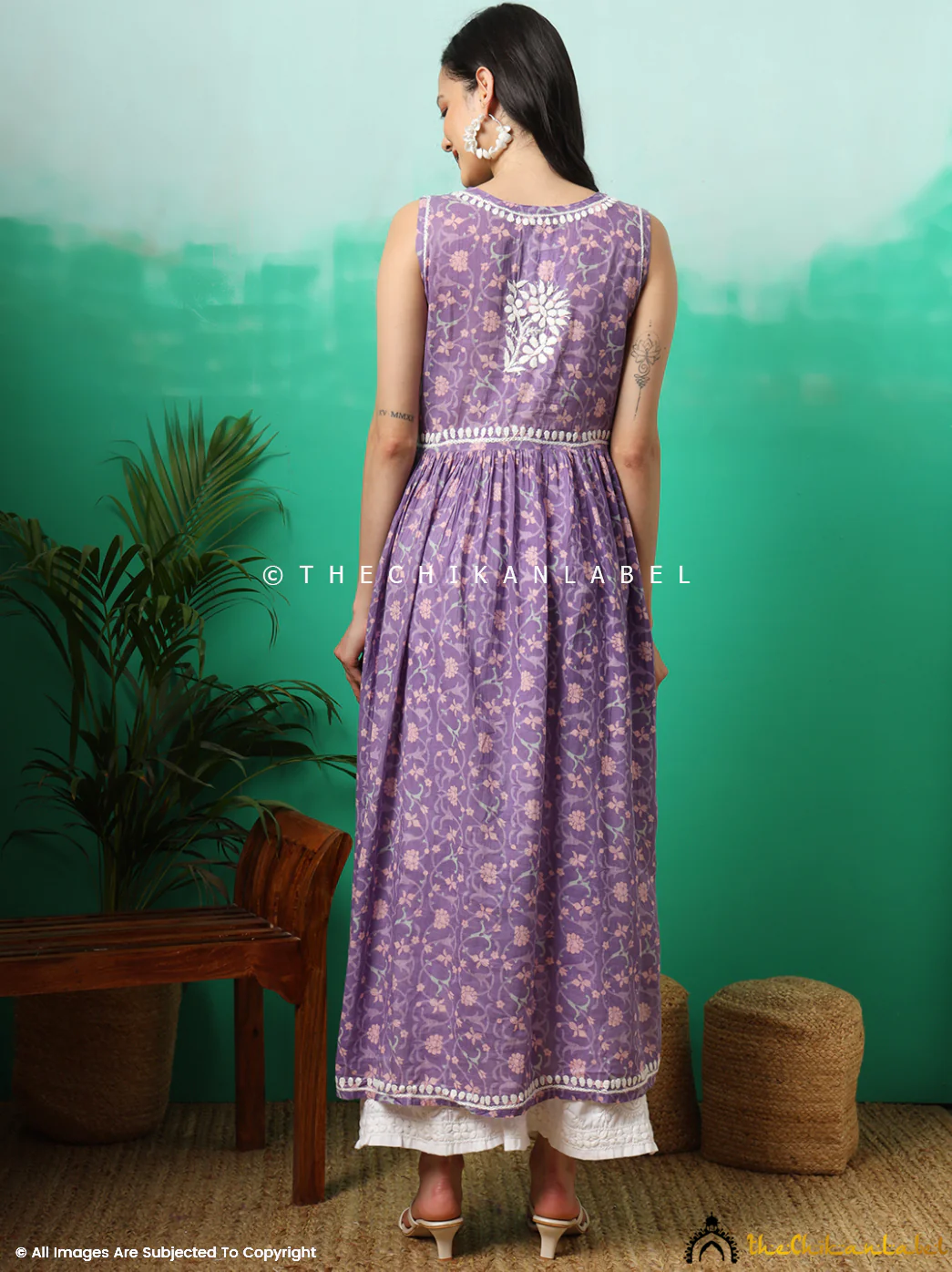 Rahila Mulmul Printed Sleeveless A-Line Kurti - Purple - Image 3