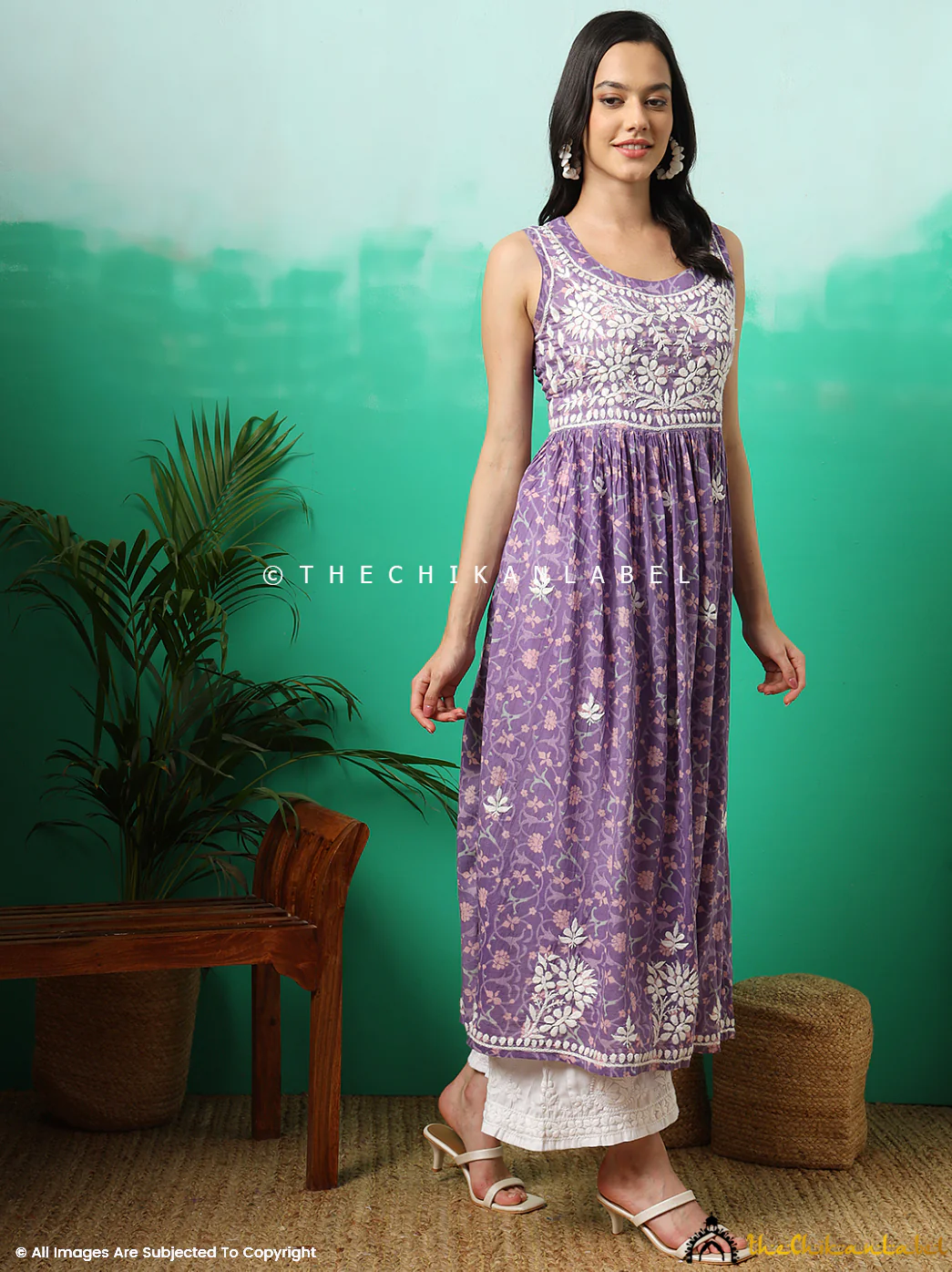 Rahila Mulmul Printed Sleeveless A-Line Kurti - Purple - Image 4