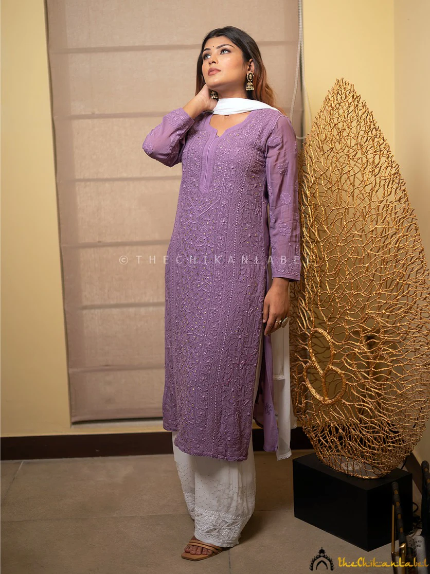 Suhani Viscose Chikankari Straight Kurti - Purple - Image 4