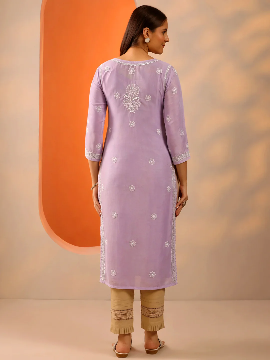 Purple Vira Cotton Chikankari Straight Kurti with inner - Image 3