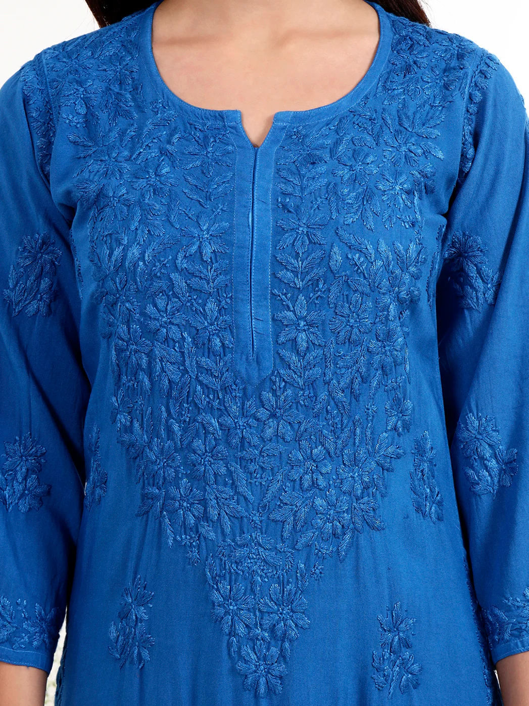 Qirat Rayon Chikankari Kurti Palazzo Set - Blue - Image 2