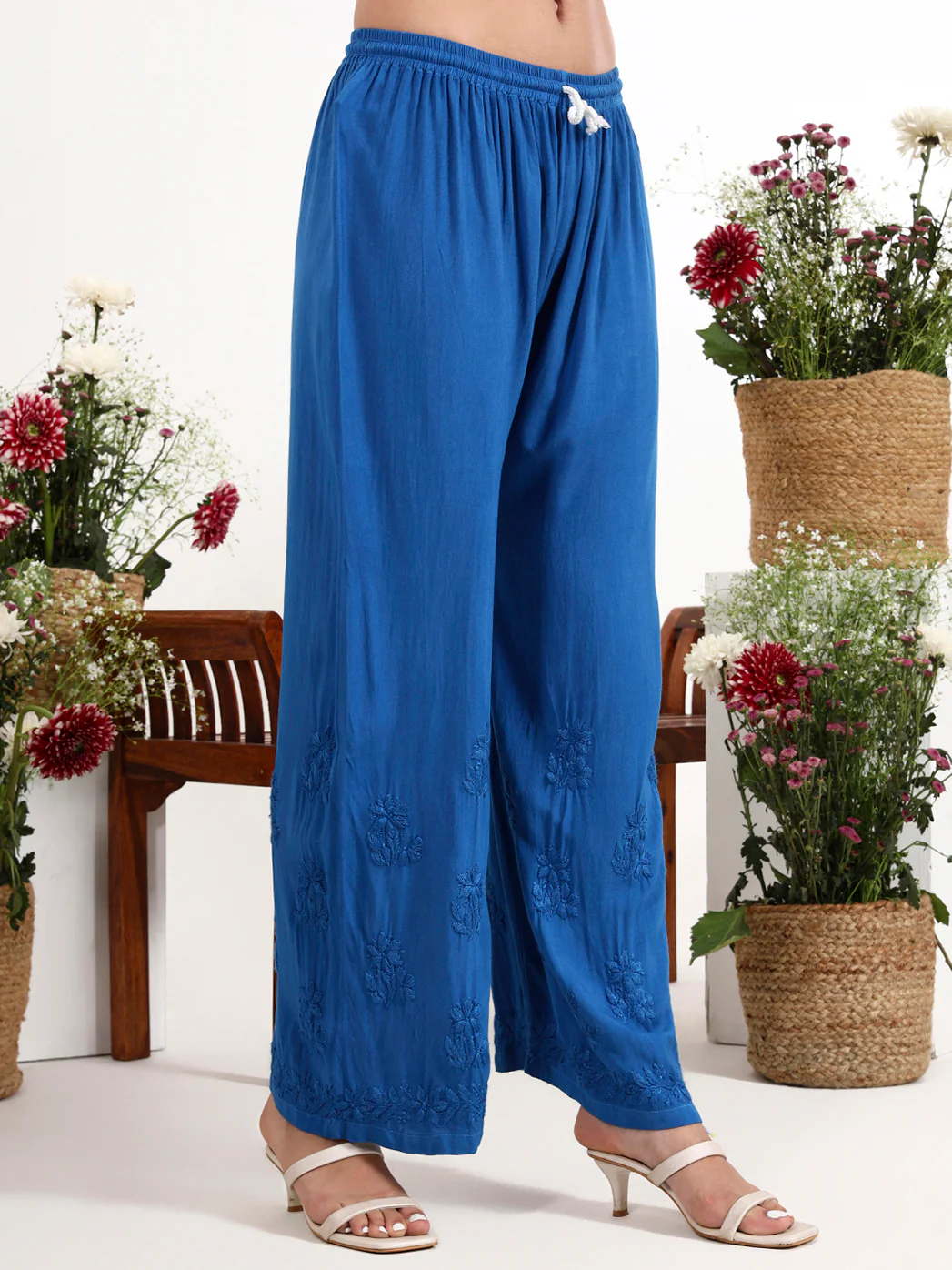 Qirat Rayon Chikankari Kurti Palazzo Set - Blue - Image 7