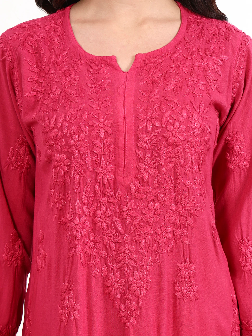 Qirat Rayon Chikankari Kurti Palazzo Set - Pink - Image 2
