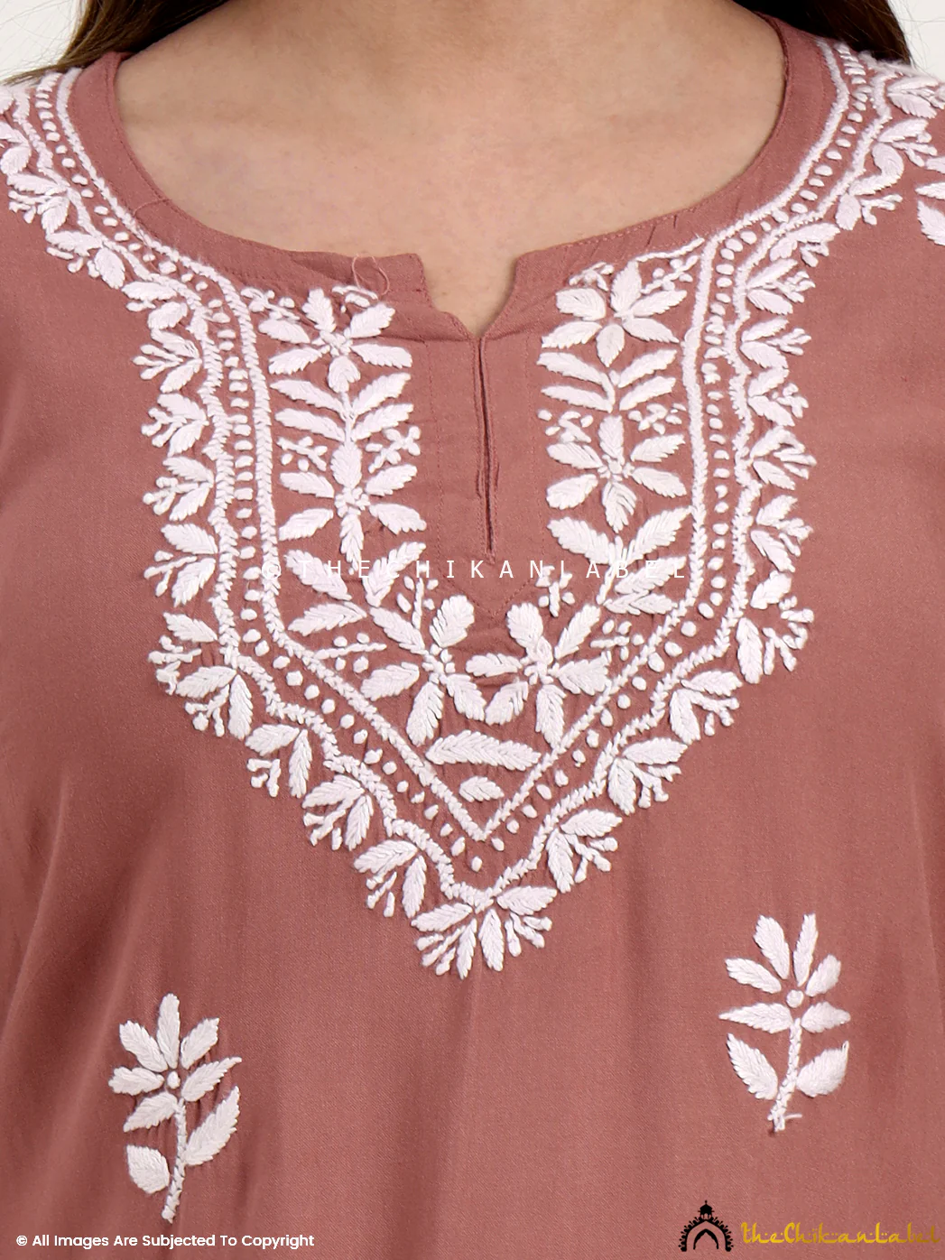 Ragavi Rayon Chikankari Short Top - Coral - Image 2