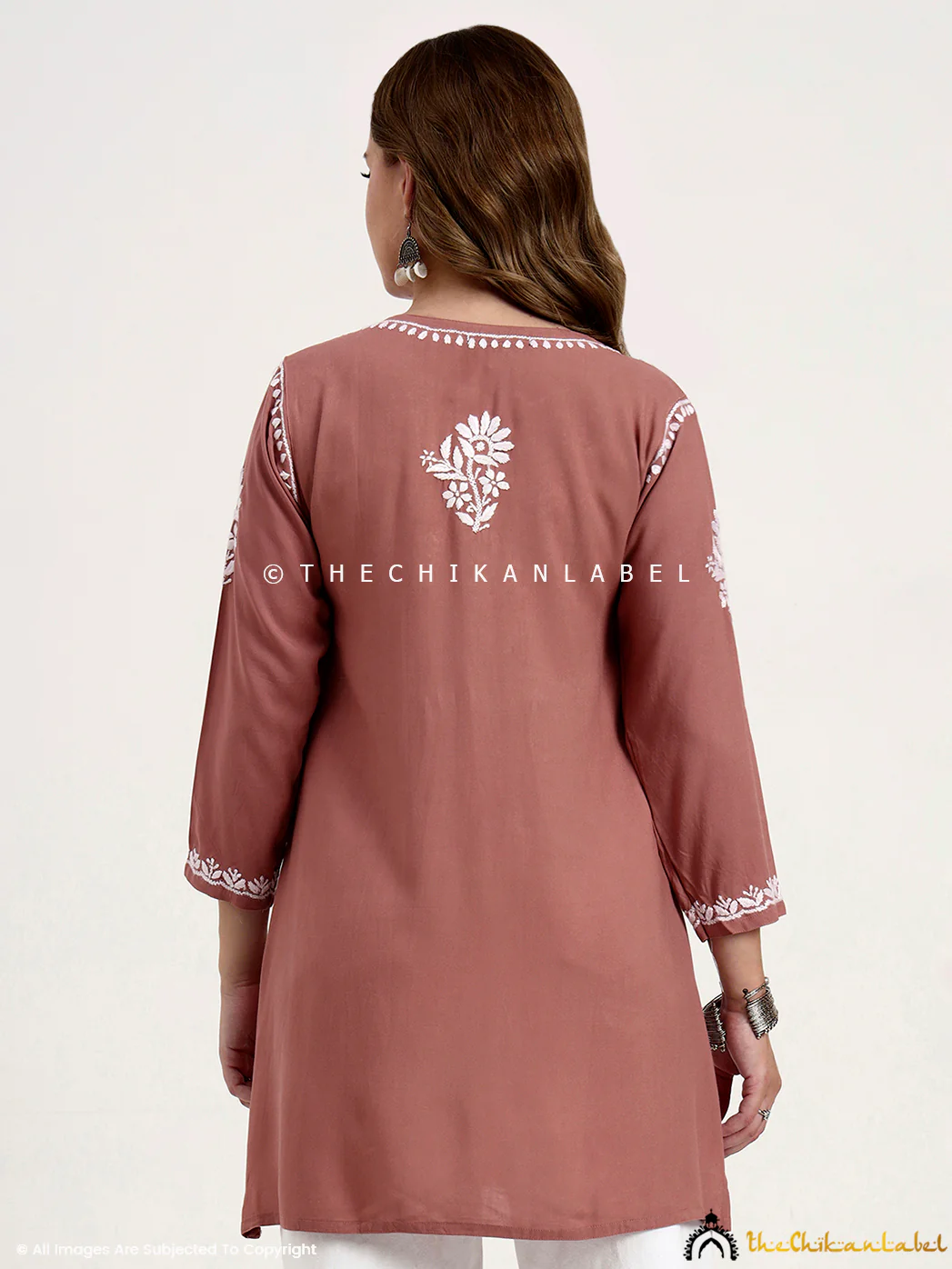 Ragavi Rayon Chikankari Short Top - Coral - Image 3