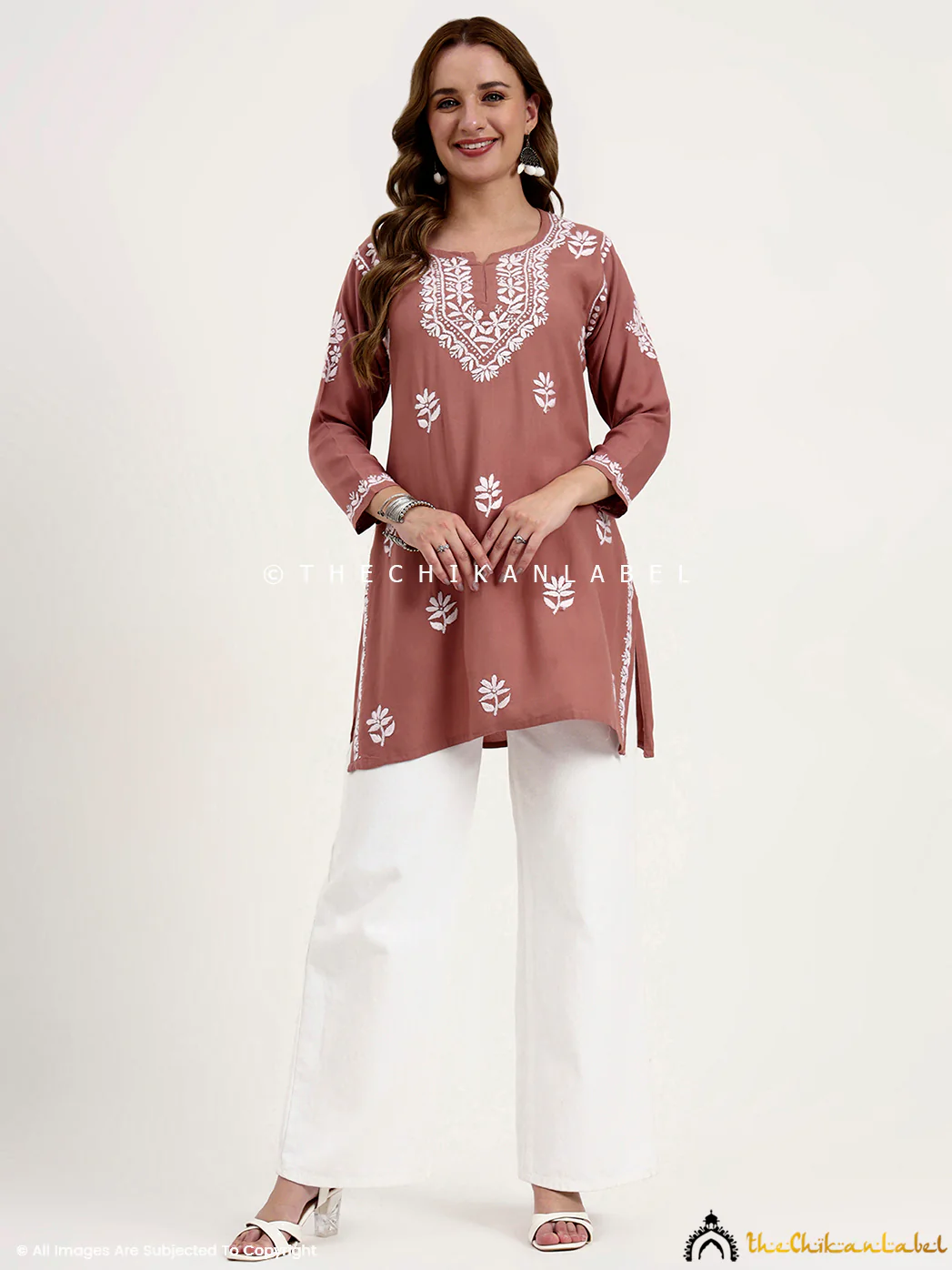 Ragavi Rayon Chikankari Short Top - Coral - Image 4