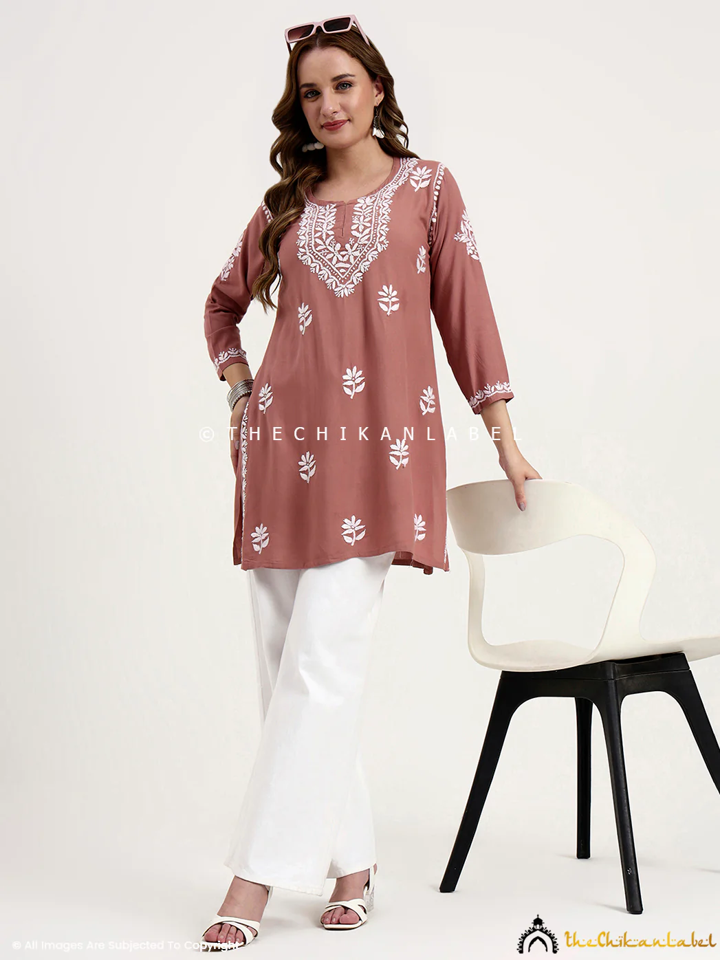 Ragavi Rayon Chikankari Short Top - Coral - Image 5