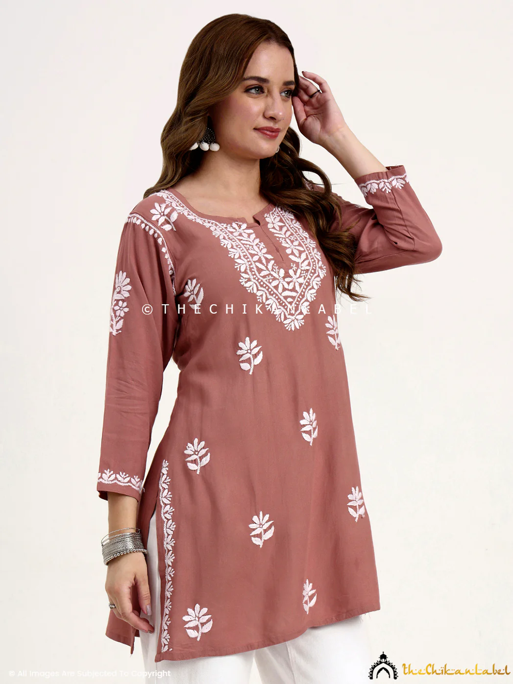 Ragavi Rayon Chikankari Short Top - Coral - Image 6
