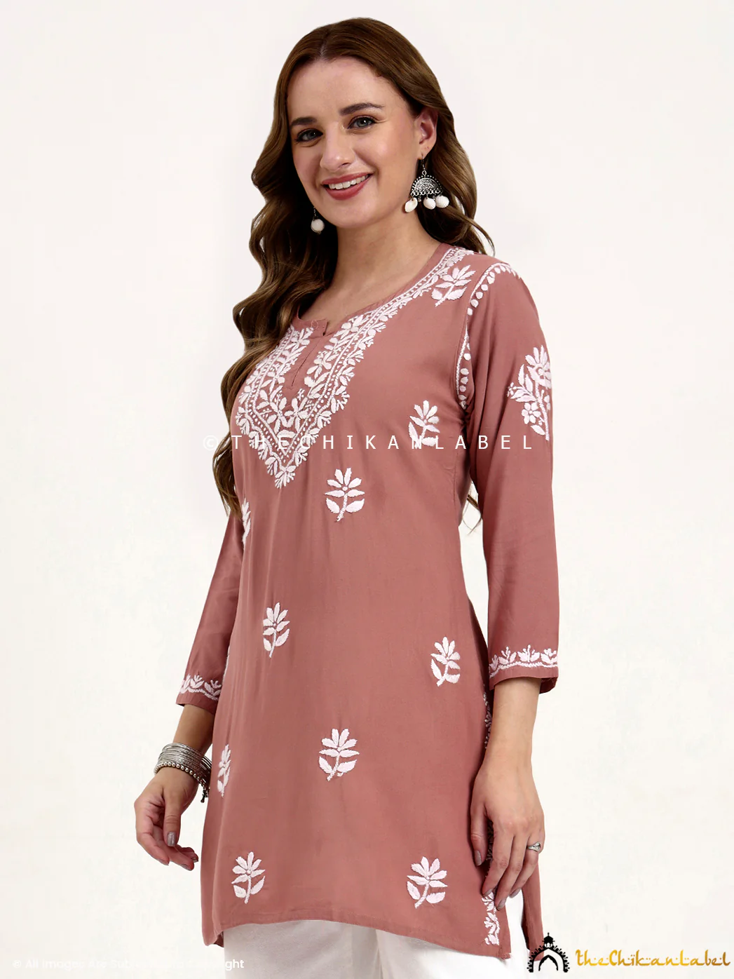 Ragavi Rayon Chikankari Short Top - Coral - Image 7