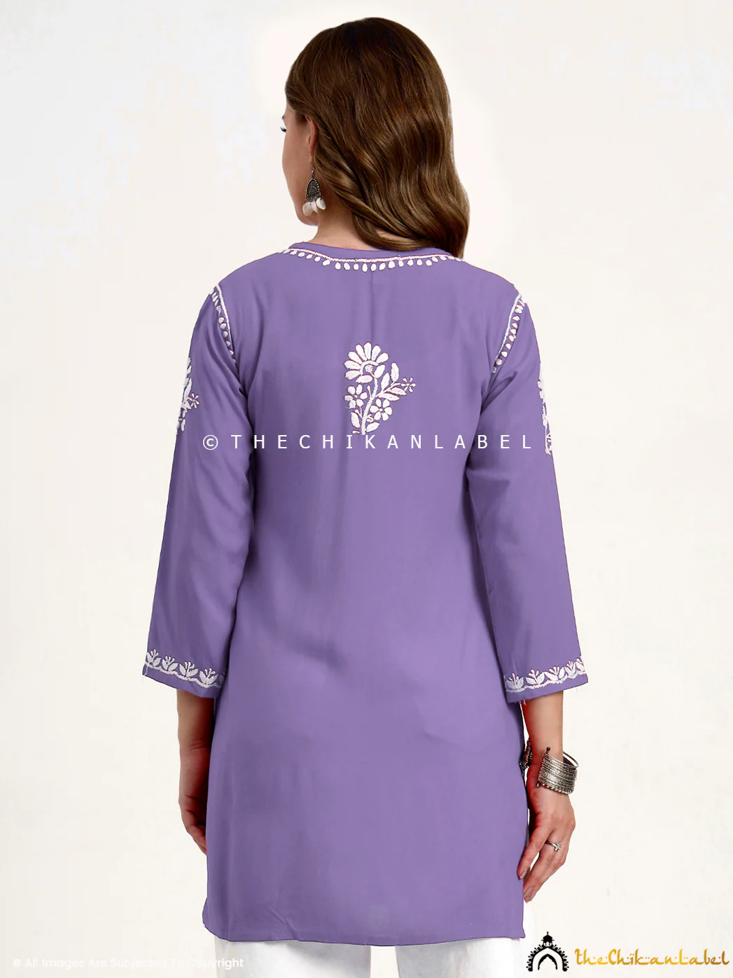 Ragavi Rayon Chikankari Short Top - Lavender - Image 3