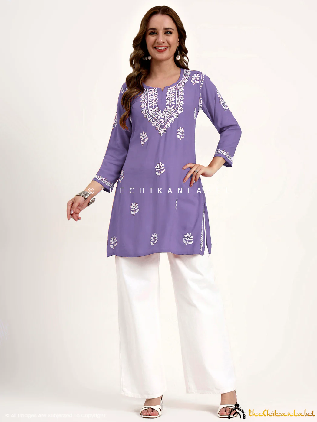 Ragavi Rayon Chikankari Short Top - Lavender - Image 4