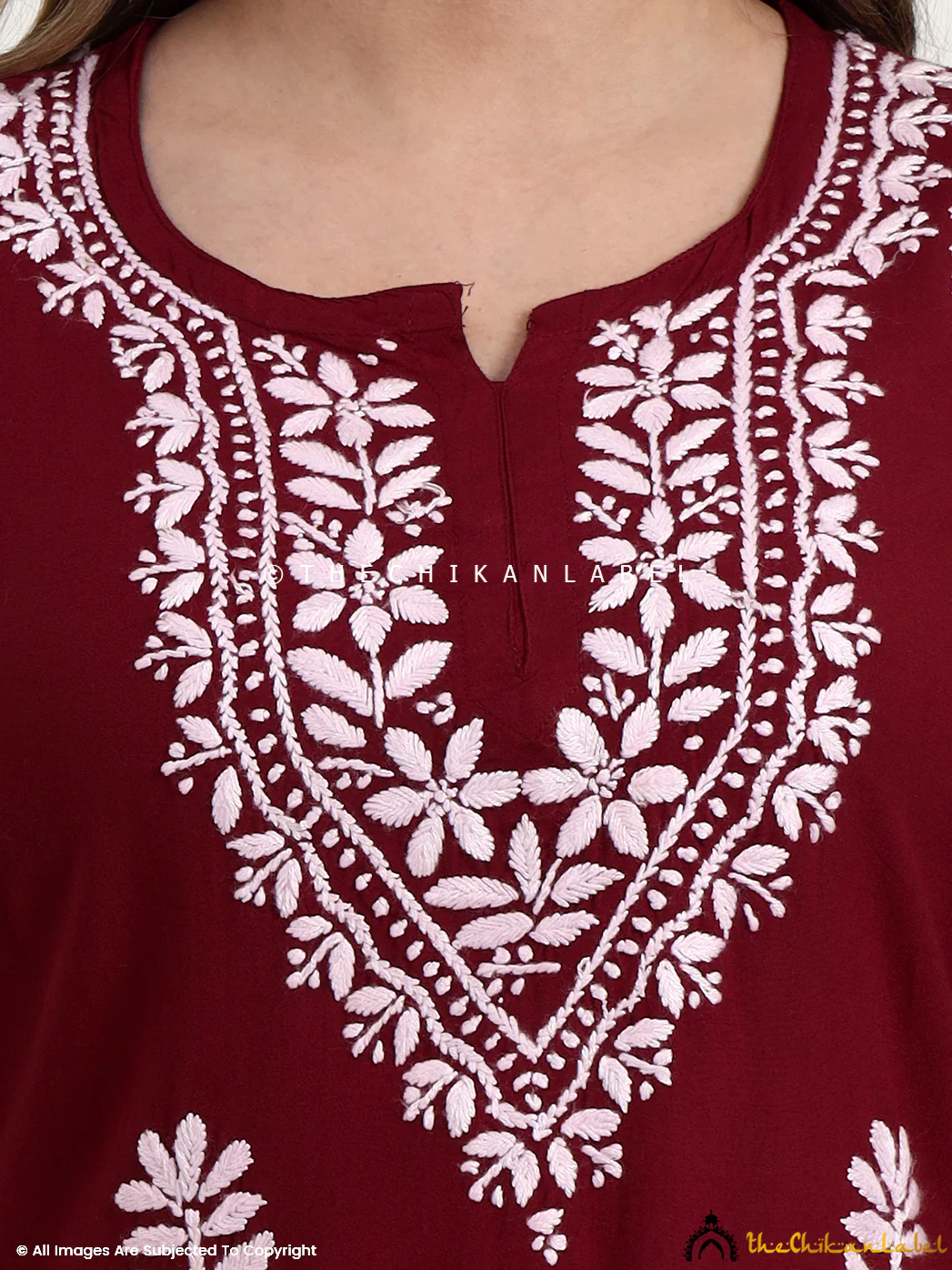 Ragavi Rayon Chikankari Short Top - Maroon - Image 2