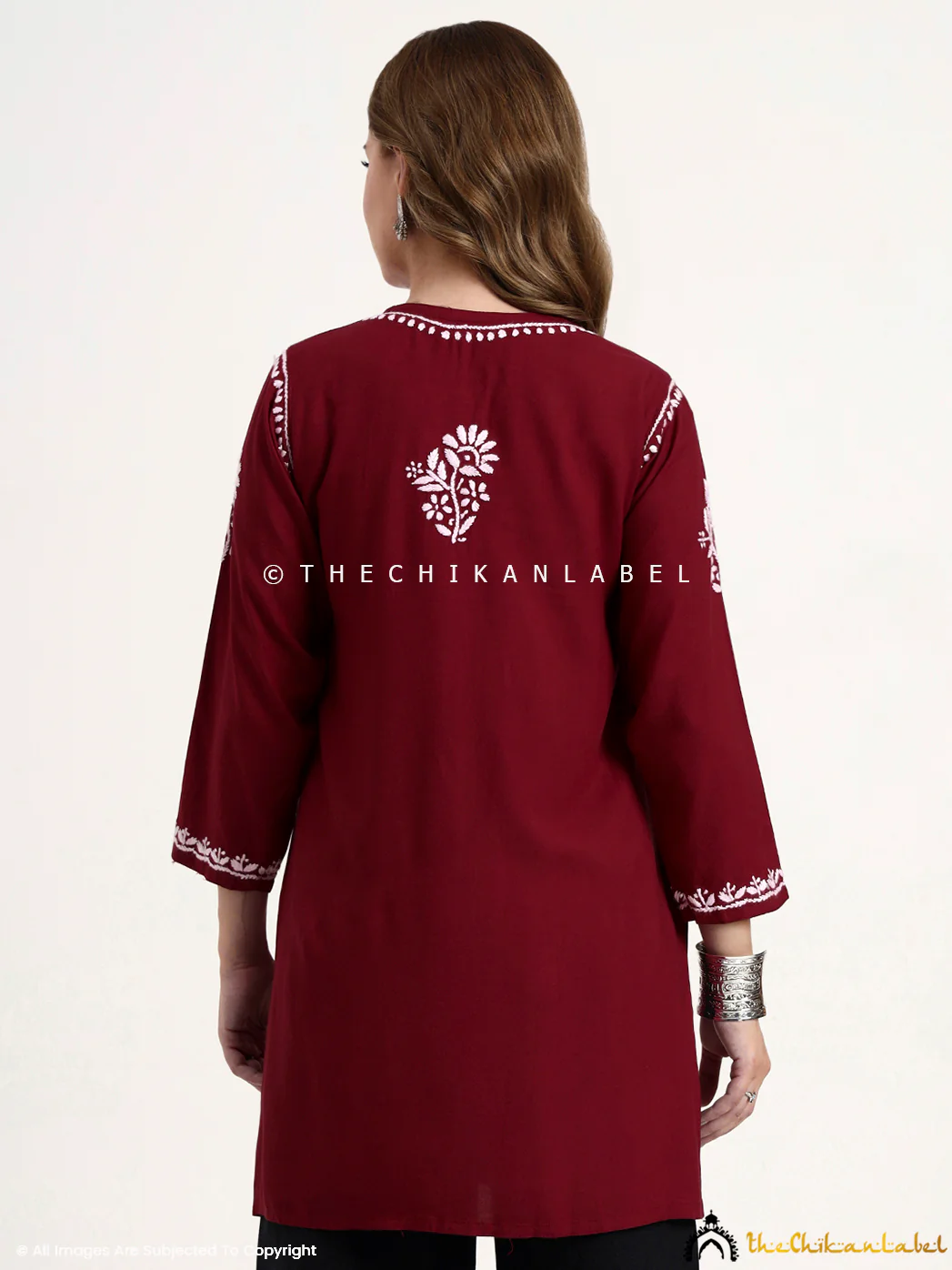 Ragavi Rayon Chikankari Short Top - Maroon - Image 3
