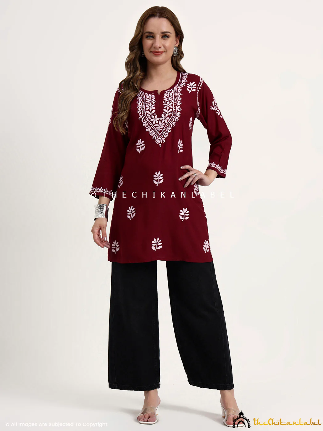 Ragavi Rayon Chikankari Short Top - Maroon - Image 4