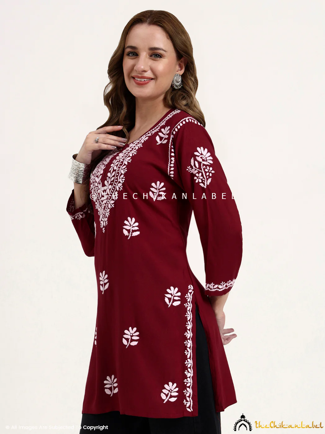 Ragavi Rayon Chikankari Short Top - Maroon - Image 5