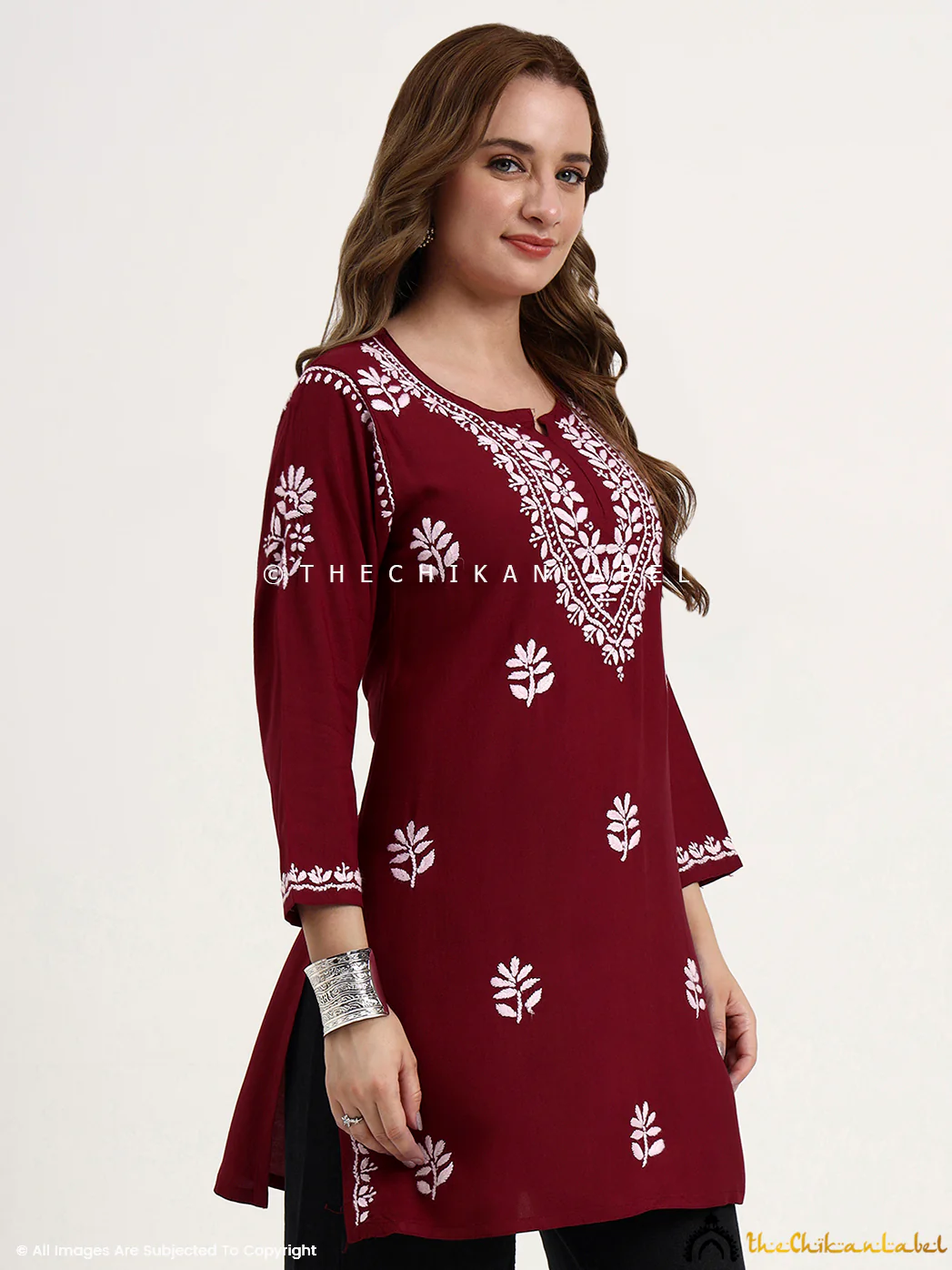 Ragavi Rayon Chikankari Short Top - Maroon - Image 6