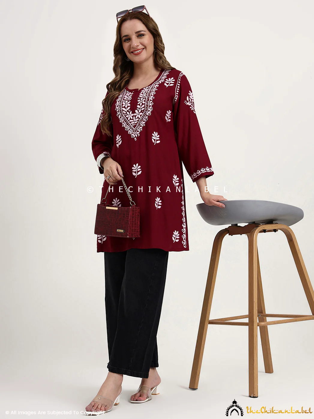 Ragavi Rayon Chikankari Short Top - Maroon - Image 7