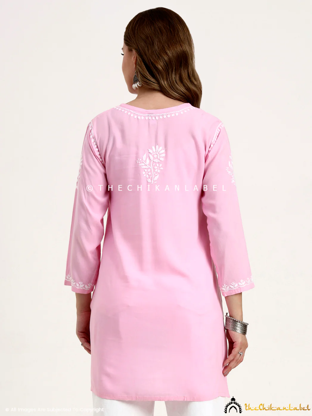 Ragavi Rayon Chikankari Short Top - Pink - Image 3