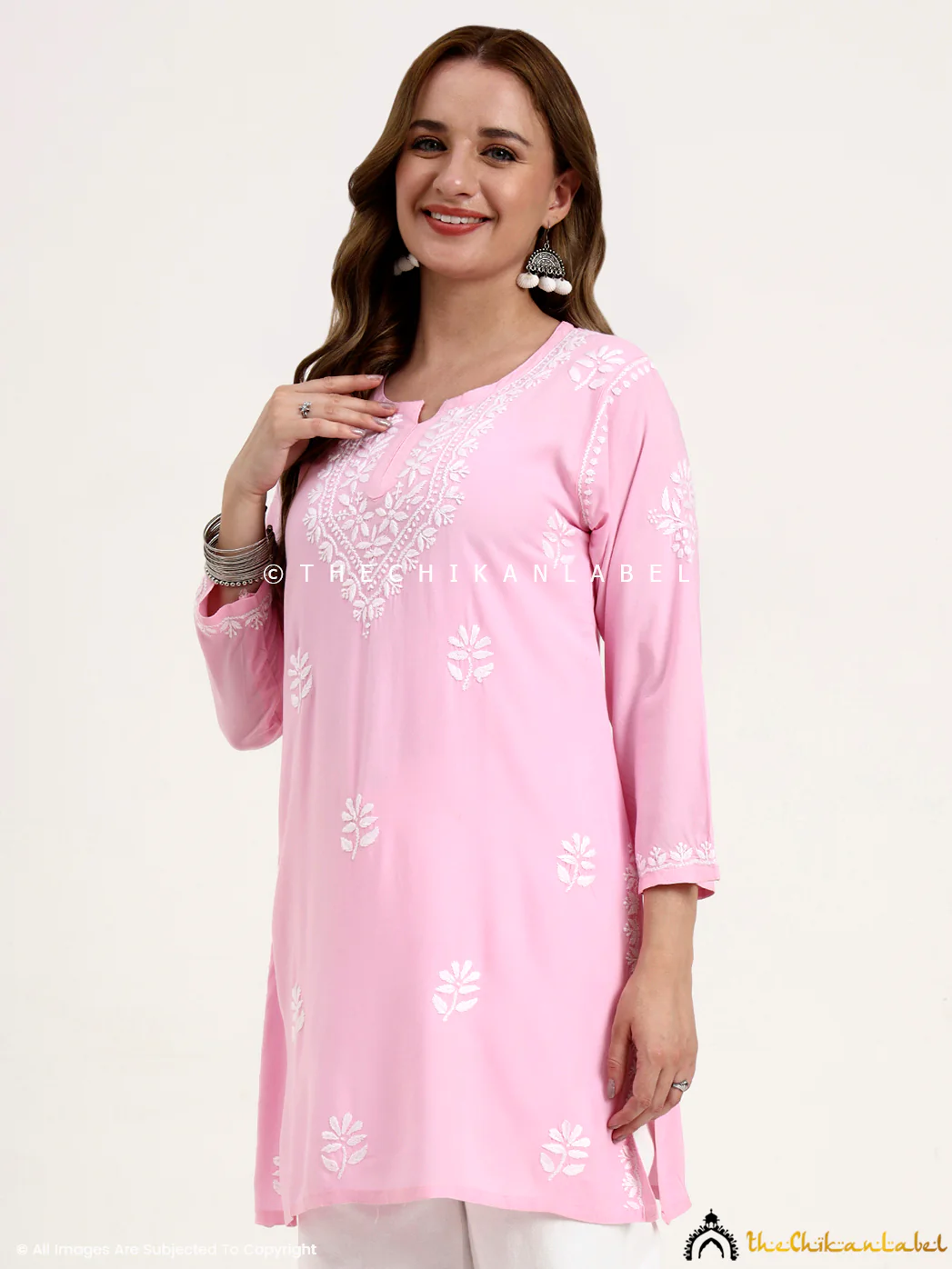 Ragavi Rayon Chikankari Short Top - Pink - Image 4