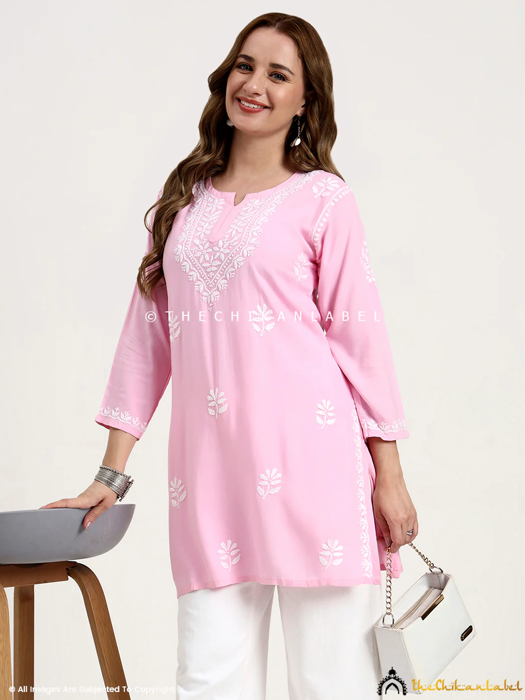 Ragavi Rayon Chikankari Short Top - Pink - Image 6