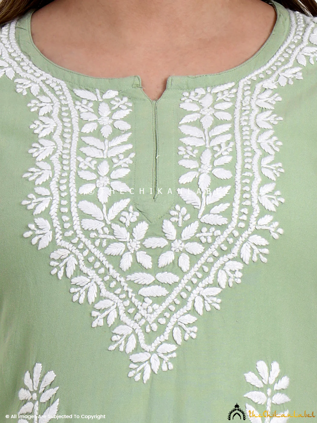 Ragavi Rayon Chikankari Short Top - Pista Green - Image 2