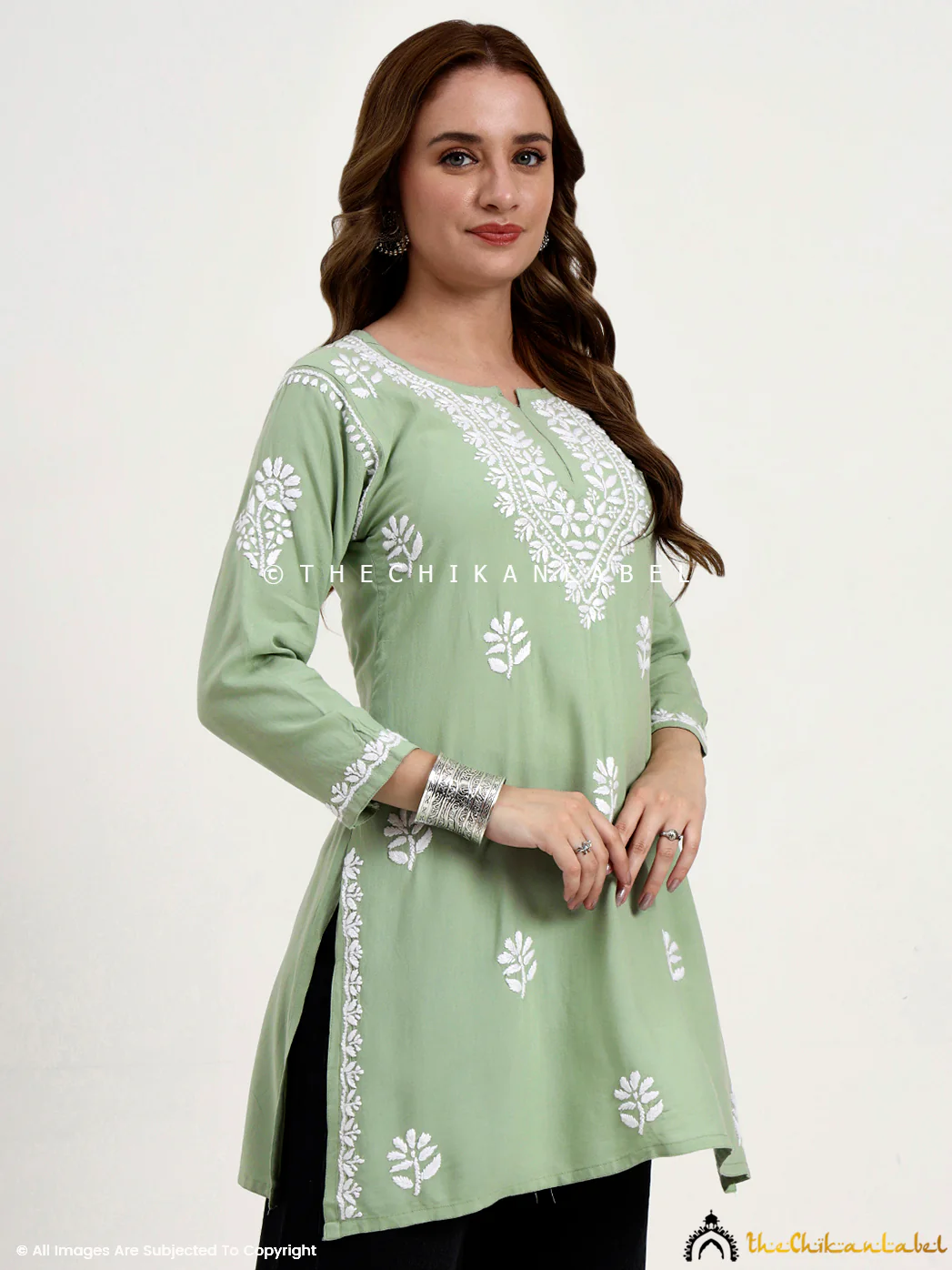 Ragavi Rayon Chikankari Short Top - Pista Green - Image 5