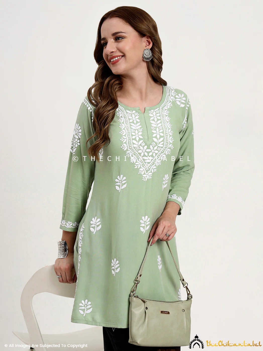 Ragavi Rayon Chikankari Short Top - Pista Green - Image 6