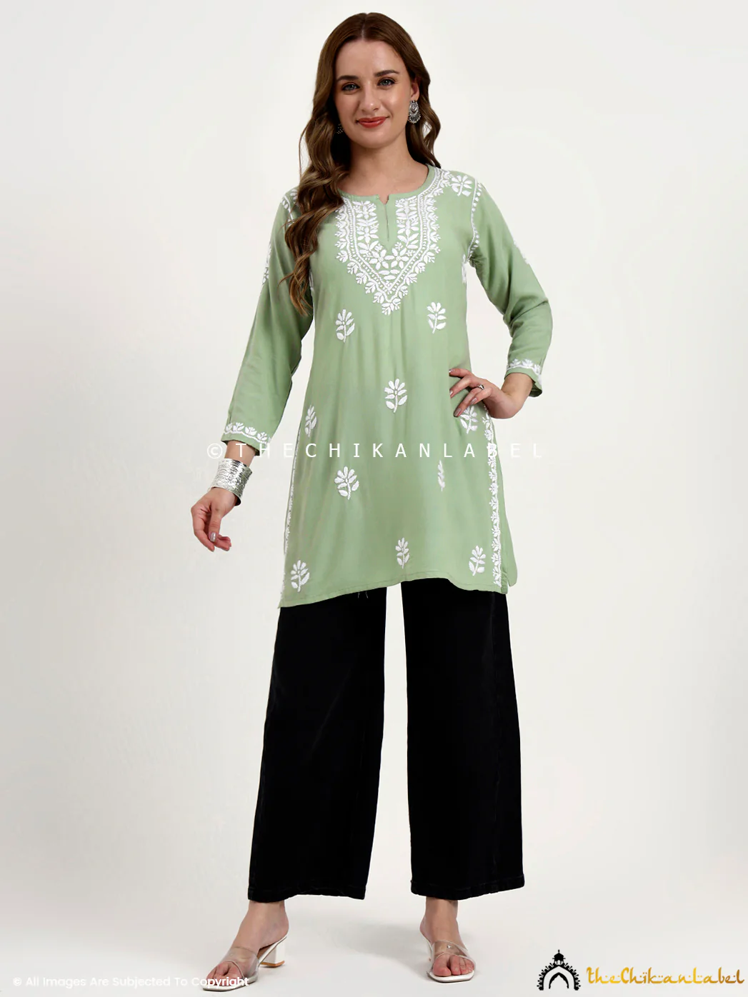Ragavi Rayon Chikankari Short Top - Pista Green - Image 7