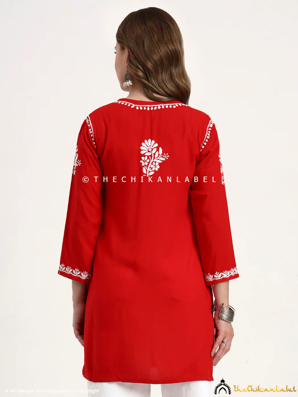 Ragavi Rayon Chikankari Short Top - Red - Image 3