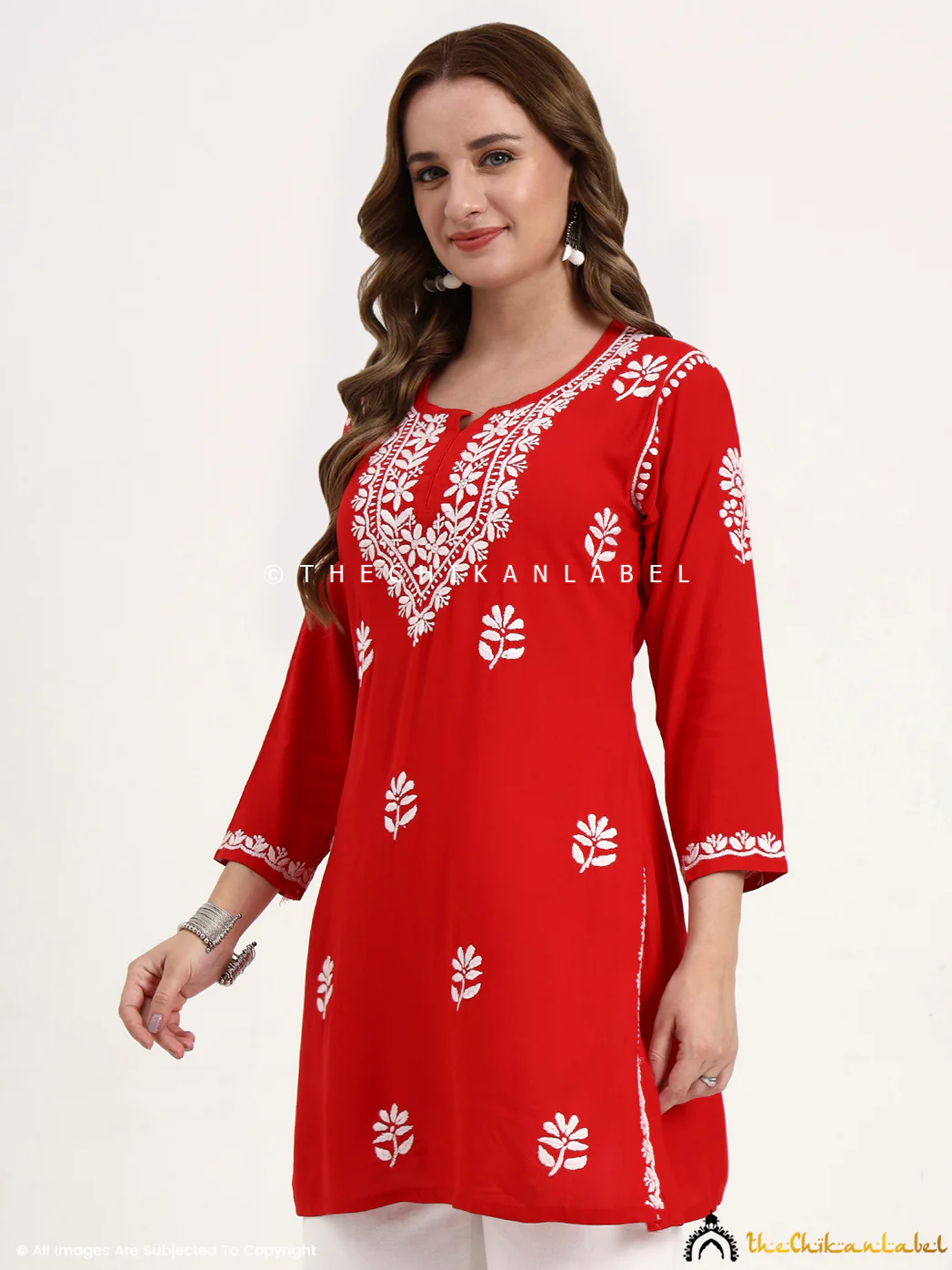 Ragavi Rayon Chikankari Short Top - Red - Image 4