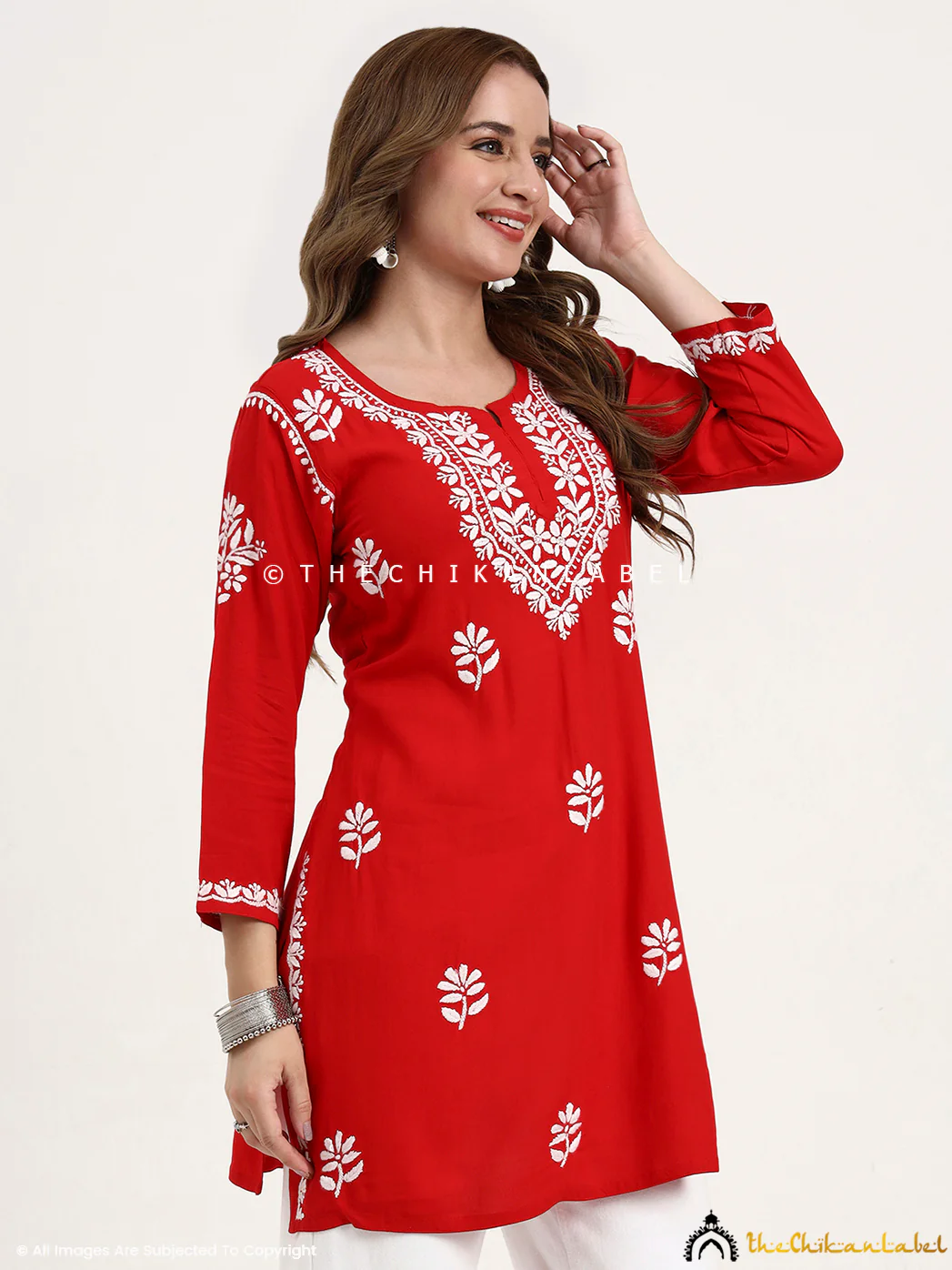 Ragavi Rayon Chikankari Short Top - Red - Image 5