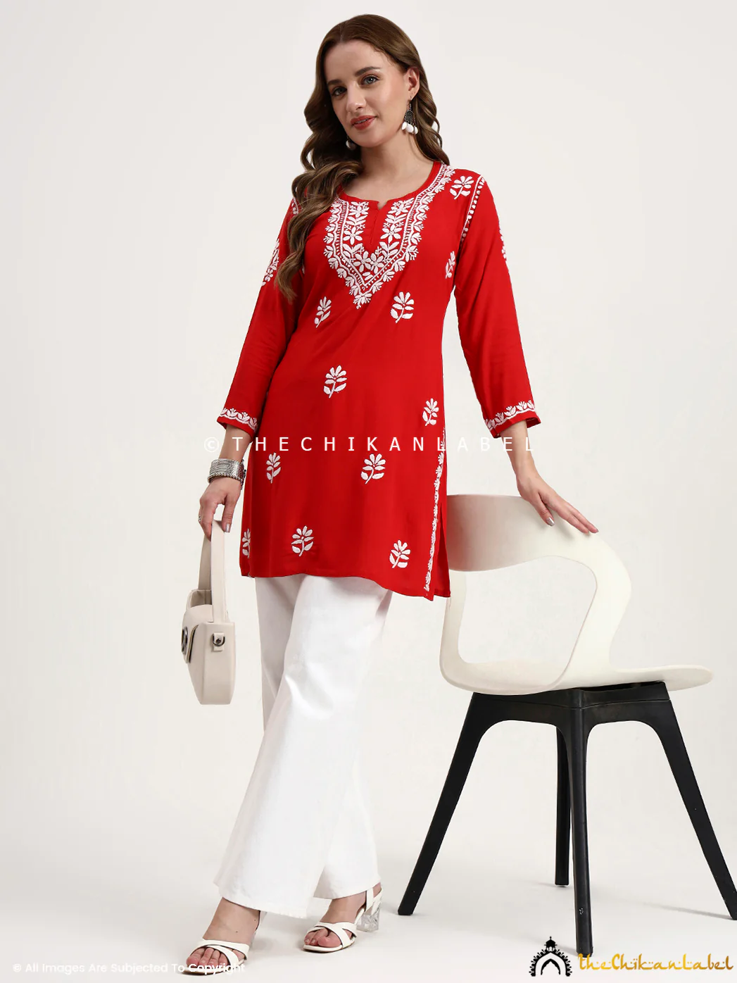 Ragavi Rayon Chikankari Short Top - Red - Image 6