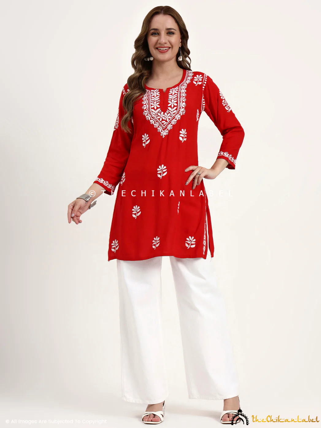 Ragavi Rayon Chikankari Short Top - Red - Image 7