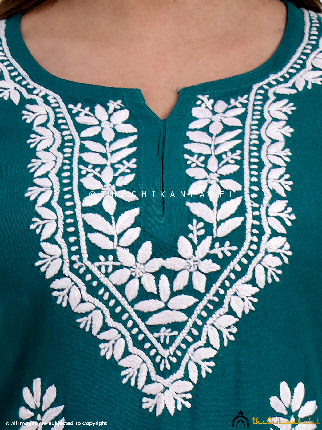Ragavi Rayon Chikankari Short Top - Teal Green - Image 2