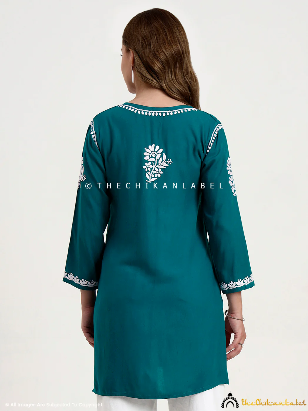Ragavi Rayon Chikankari Short Top - Teal Green - Image 3