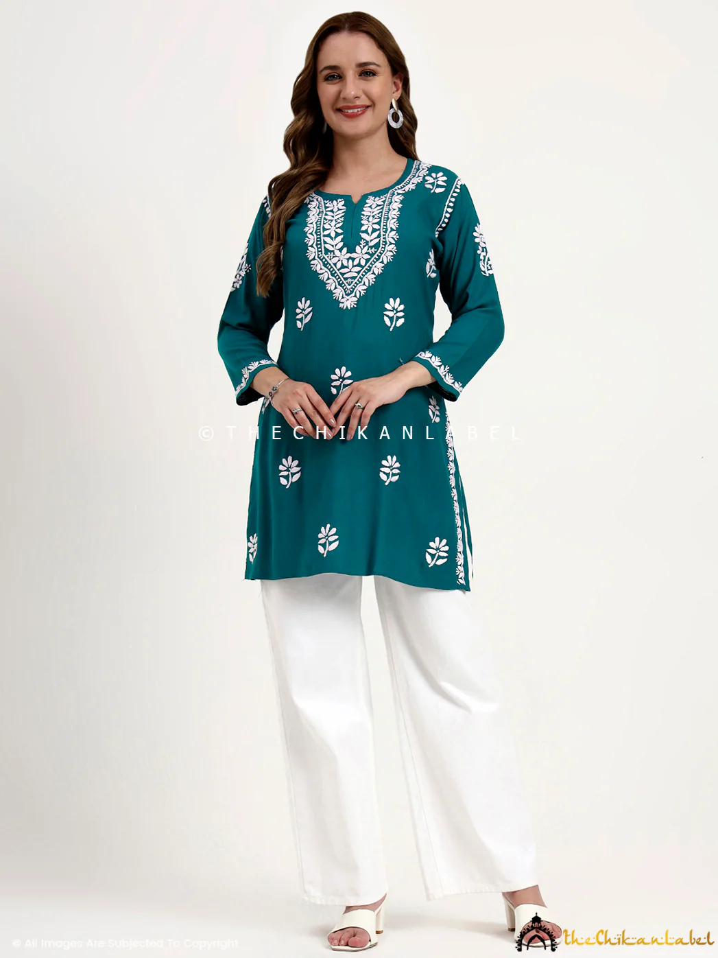 Ragavi Rayon Chikankari Short Top - Teal Green - Image 4