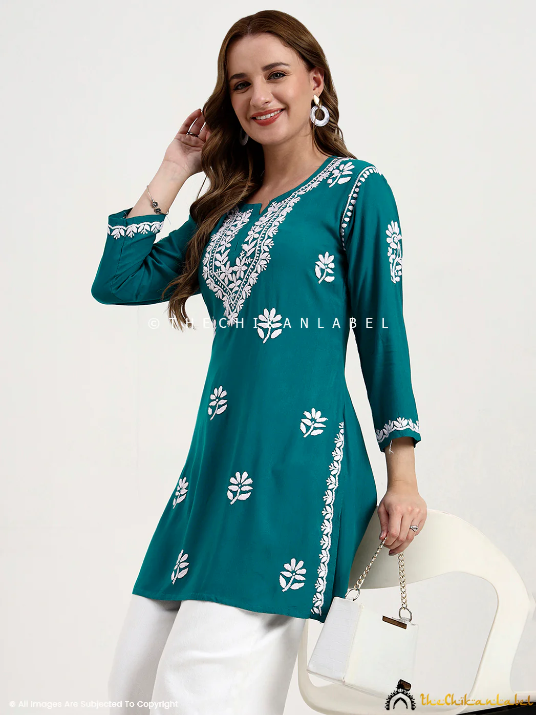 Ragavi Rayon Chikankari Short Top - Teal Green - Image 5