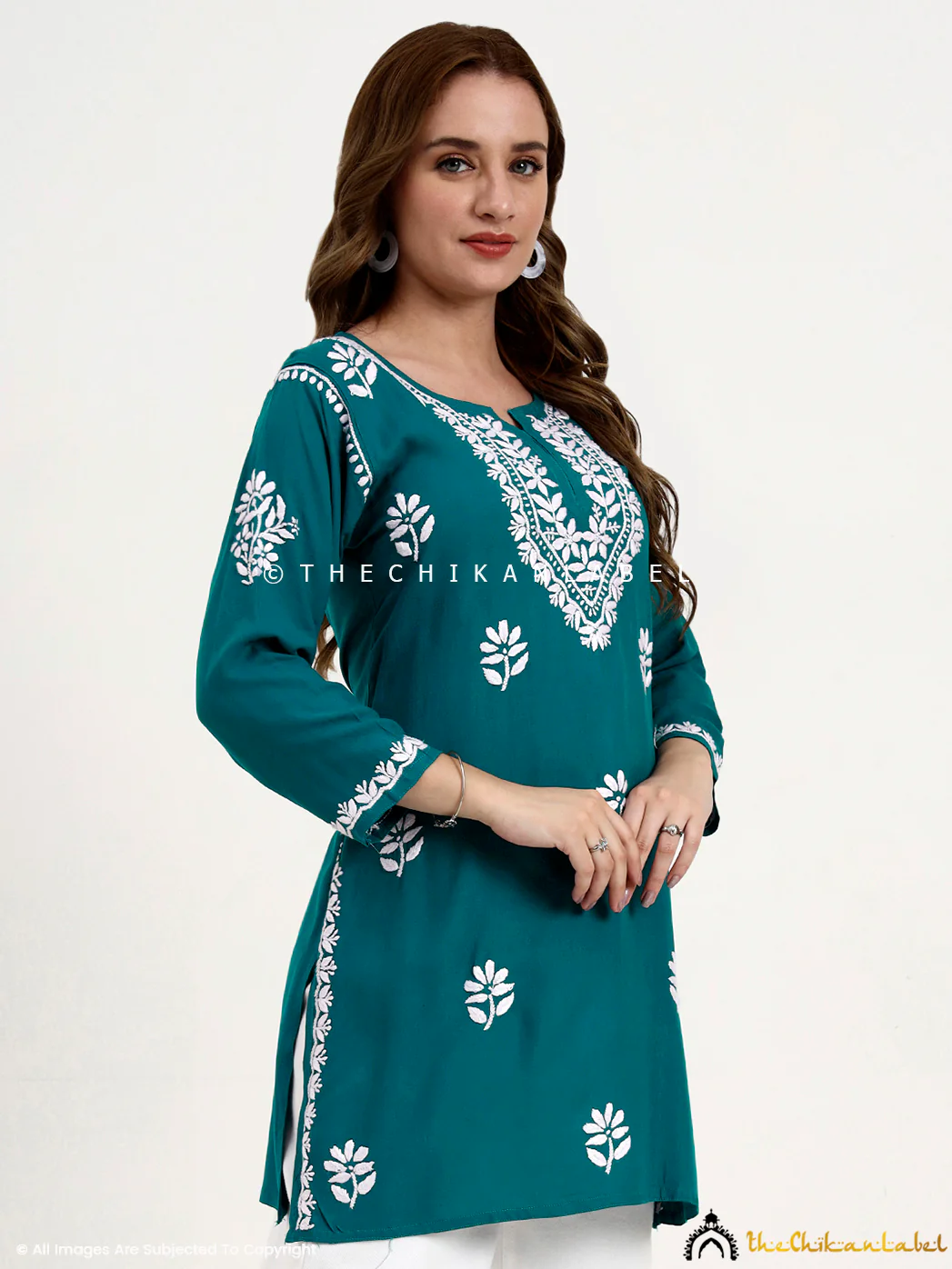 Ragavi Rayon Chikankari Short Top - Teal Green - Image 6