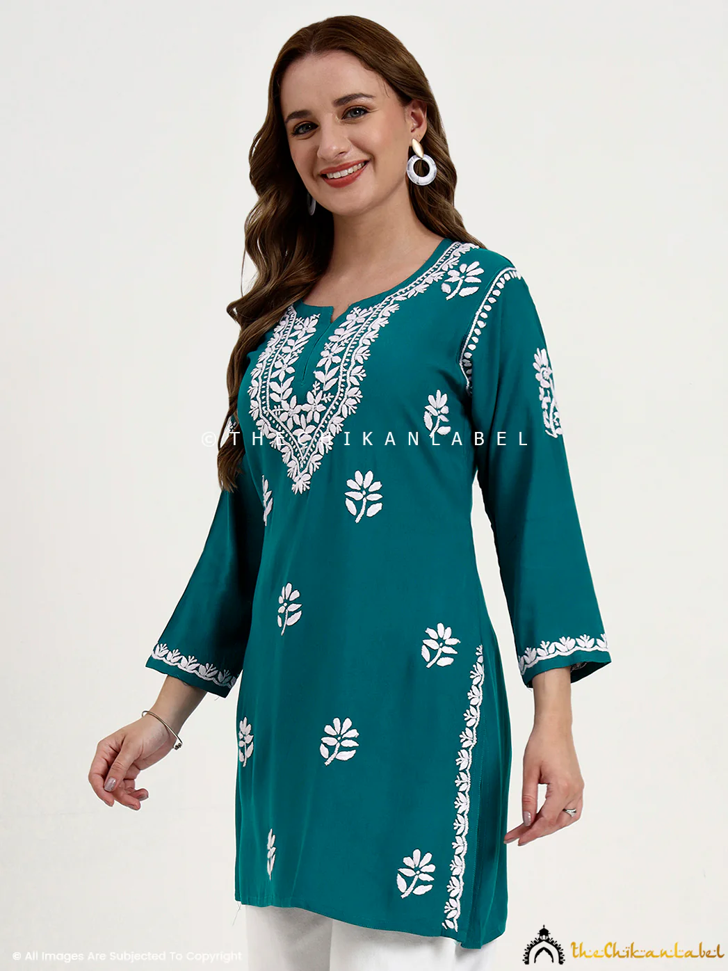 Ragavi Rayon Chikankari Short Top - Teal Green - Image 7