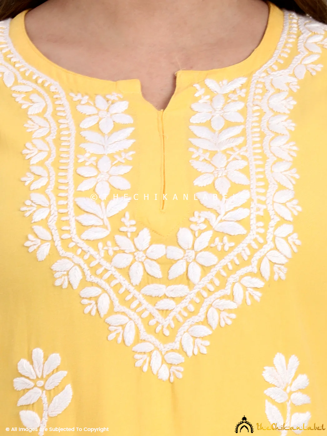 Ragavi Rayon Chikankari Short Top - Yellow - Image 2