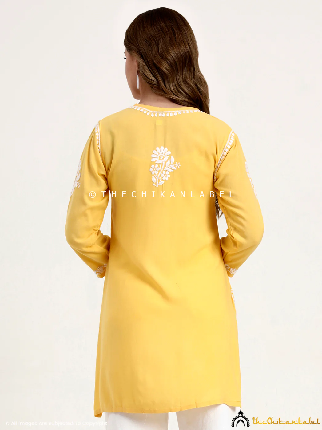 Ragavi Rayon Chikankari Short Top - Yellow - Image 3