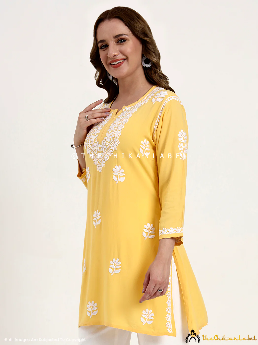 Ragavi Rayon Chikankari Short Top - Yellow - Image 4